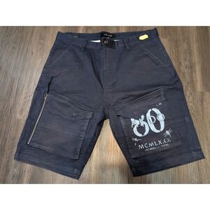 AKOO No‎ Revivals "80" Graphic Cargo Shorts Utility Shorts Size 36 (Fading)